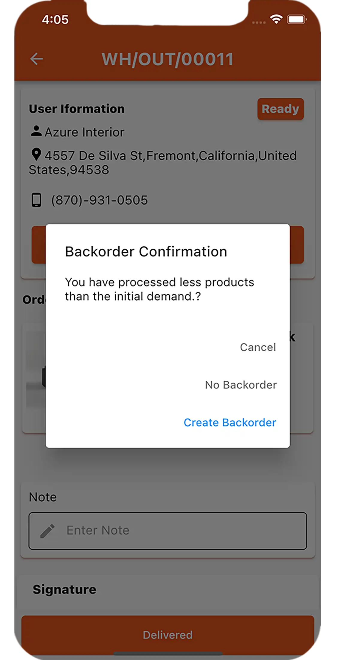 Order Delivery With Backorder