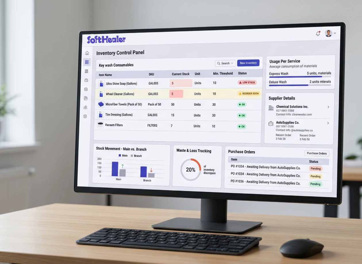 Inventory tracking in vehicle wash system