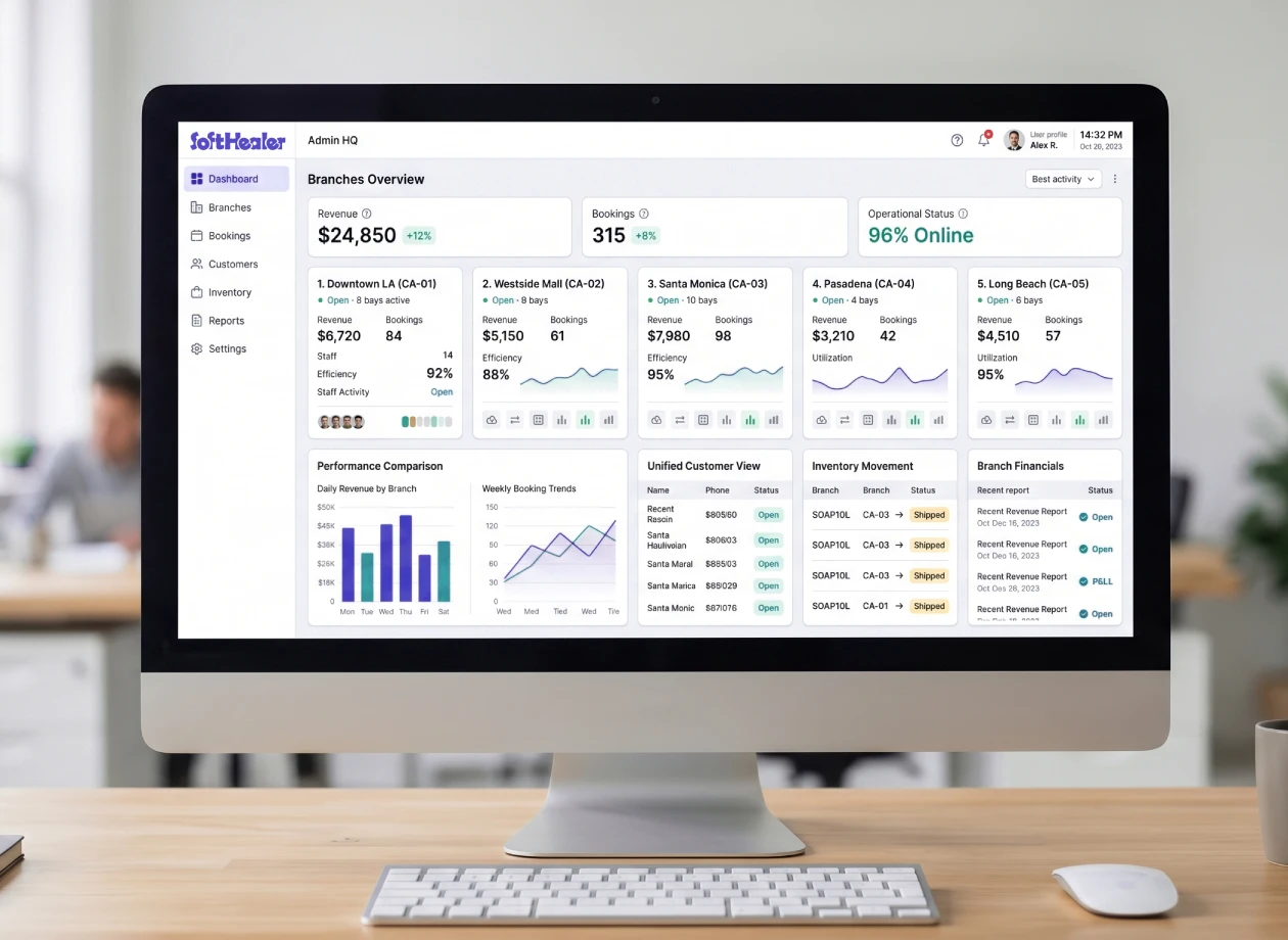 Multi-branch car wash management dashboard