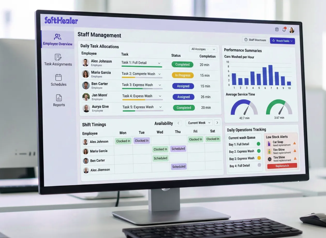 Staff management dashboard for car wash